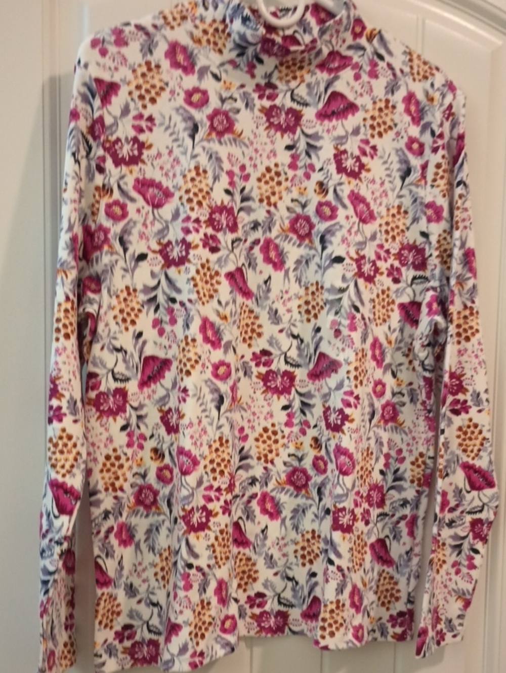 Karen Scott Floral Mock Neck Shirt NWT Size XL Pink Gold Metallic Accent Top